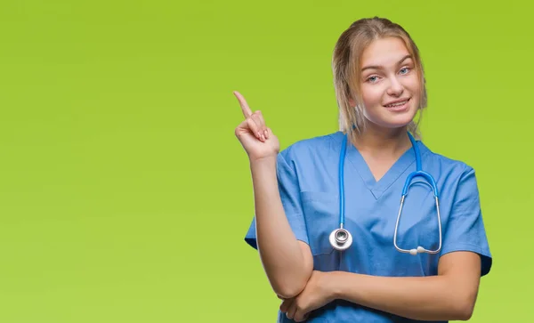 Jonge Blanke Dokter Vrouw Chirurg Uniform Dragen Geïsoleerde Achtergrond Met — Stockfoto