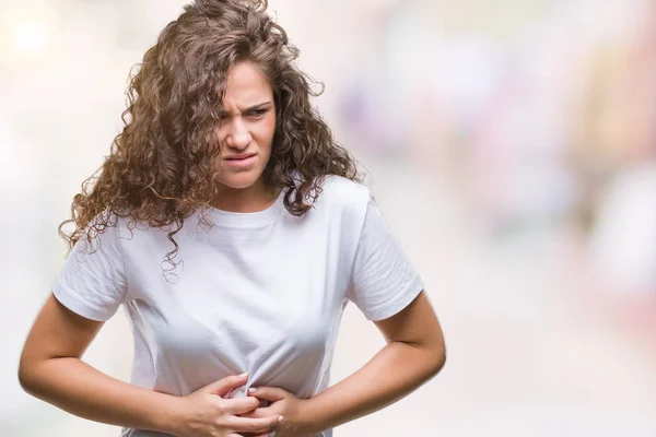 Vackra Brunett Lockigt Hår Ung Flicka Klädd Casual Shirt Över — Stockfoto