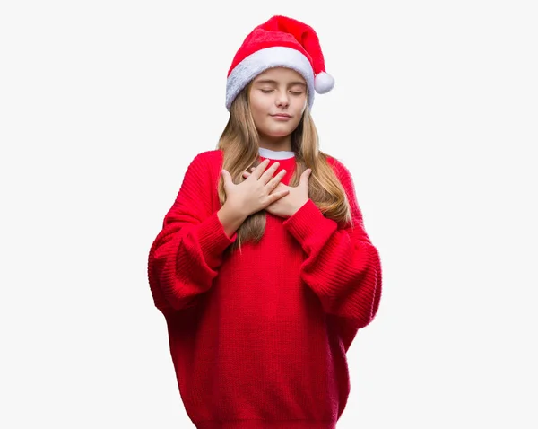 Giovane Bella Ragazza Indossa Cappello Natale Sfondo Isolato Sorridente Con — Foto Stock