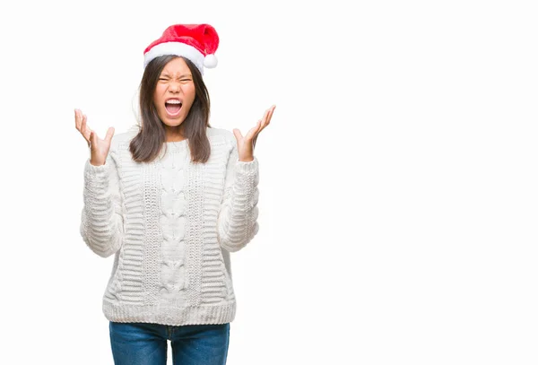 Jovem Mulher Asiática Vestindo Chapéu Natal Sobre Fundo Isolado Celebrando — Fotografia de Stock