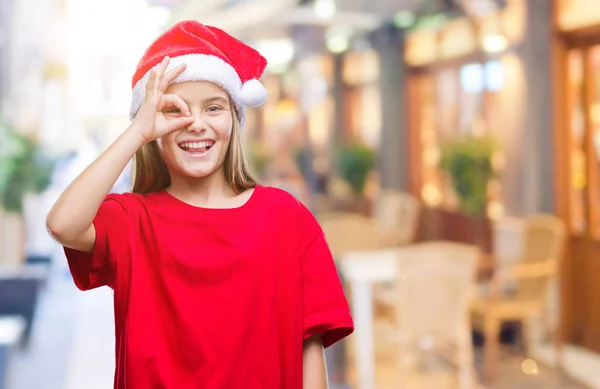 Menina Bonita Nova Vestindo Chapéu Natal Sobre Fundo Isolado Fazendo — Fotografia de Stock