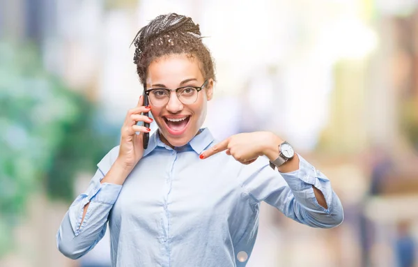 Young Braided Hair African American Business Girl Showing Calling Using — Stock Photo, Image