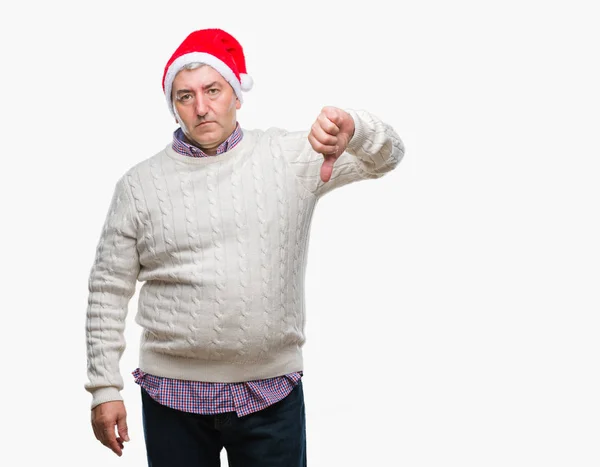 Hombre Mayor Guapo Con Sombrero Navidad Sobre Fondo Aislado Mirando — Foto de Stock