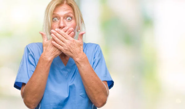 Middle Age Blonde Woman Wearing Doctor Nurse Uniform Isolated Background — Stock Photo, Image