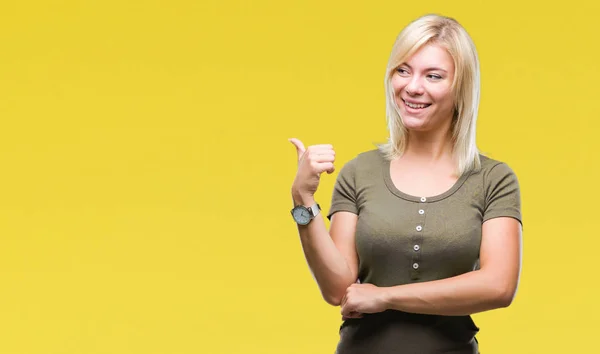 Young Beautiful Blonde Woman Isolated Background Smiling Happy Face Looking — Stock Photo, Image