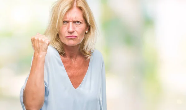 Middle Age Blonde Business Woman Isolated Background Angry Mad Raising — Stock Photo, Image