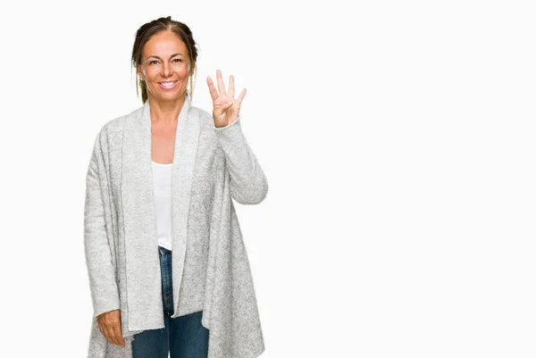 Bella Donna Adulta Mezza Età Che Indossa Maglione Invernale Sfondo — Foto Stock