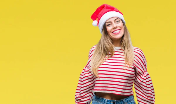 Mujer Hermosa Joven Con Sombrero Navidad Sobre Fondo Aislado Con —  Fotos de Stock