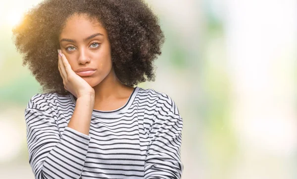 Jeune Femme Afro Américaine Sur Fond Isolé Pensant Fatigué Ennuyé — Photo