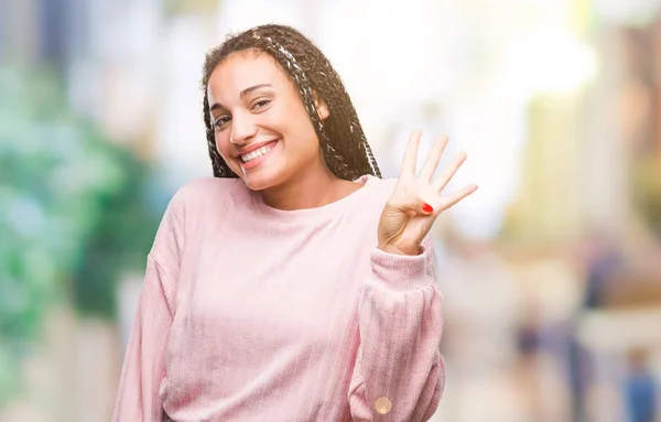 Ung Flätade Hår Afroamerikanska Flicka Klädd Tröja Över Isolerade Bakgrund — Stockfoto