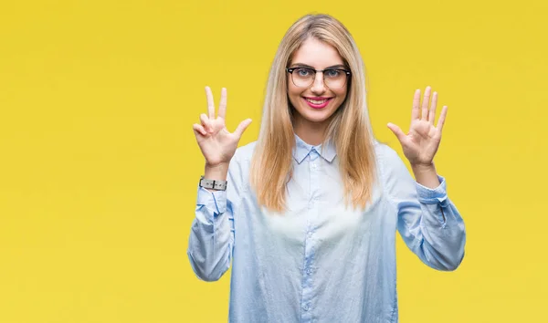 Jovem Mulher Negócios Loira Bonita Usando Óculos Sobre Fundo Isolado — Fotografia de Stock