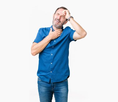 Yakışıklı orta yaş zarif komuta sizde izole arka plan dokunmadan üzerinde hastalık ve ateş, grip ve soğuk, virüs hasta için alın