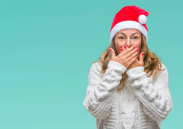 Ältere Hispanische Frau Mittleren Alters Mit Weihnachtsmütze Über Isoliertem Hintergrund — Stockfoto