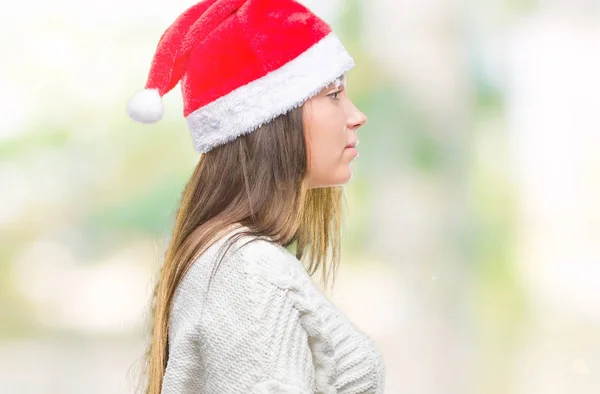 Jonge Mooie Kaukasische Vrouw Dragen Kerstmuts Geïsoleerde Achtergrond Zoek Naar — Stockfoto