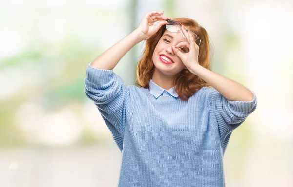 Junge Schöne Frau Über Isoliertem Hintergrund Trägt Winterpullover Tut Geste — Stockfoto