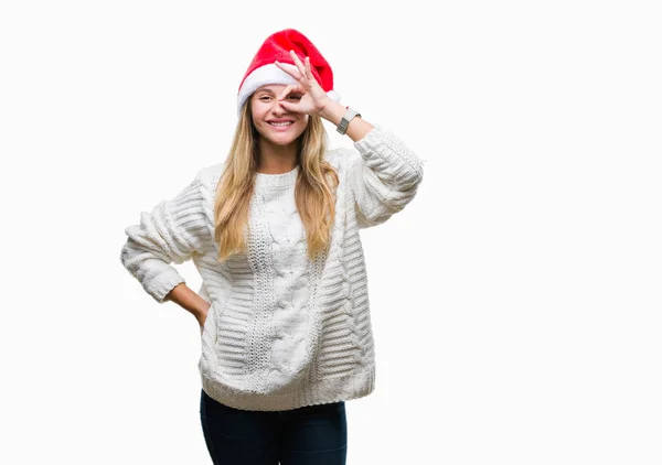 Giovane Bella Donna Bionda Che Indossa Cappello Natale Sfondo Isolato — Foto Stock