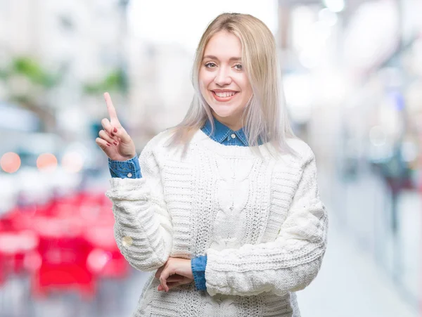 Giovane Donna Bionda Che Indossa Maglione Invernale Sfondo Isolato Con — Foto Stock