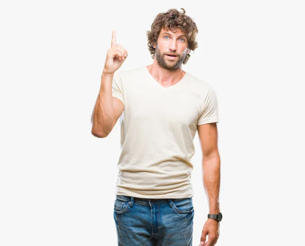 Handsome Hispanic Model Man Isolated Background Pointing Finger Successful Idea — Stock Photo, Image