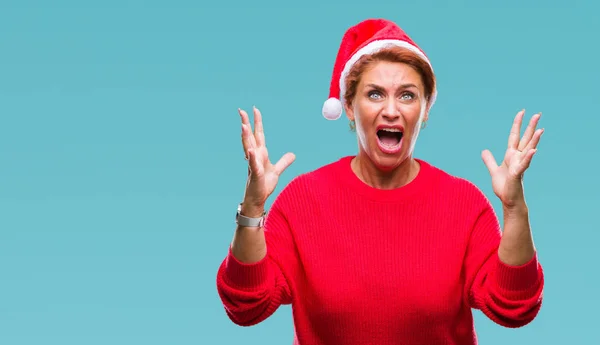 Atractiva Mujer Pelirroja Caucásica Mayor Con Sombrero Navidad Sobre Fondo — Foto de Stock