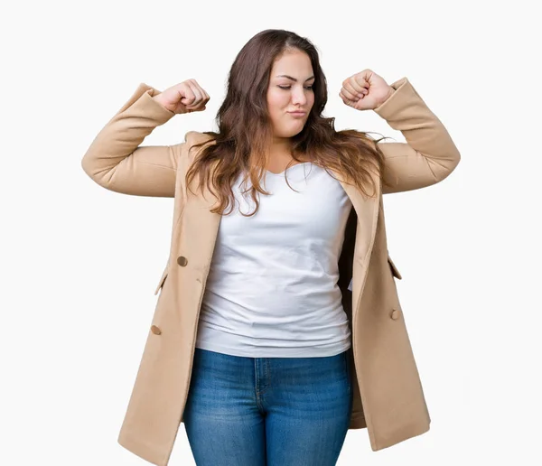 Bella Size Giovane Donna Che Indossa Cappotto Invernale Sfondo Isolato — Foto Stock