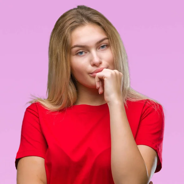 Young Caucasian Woman Isolated Background Looking Confident Camera Smile Crossed — Stock Photo, Image