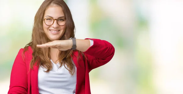 Hermosa Mujer Negocios Más Tamaño Joven Con Chaqueta Elegante Gafas —  Fotos de Stock