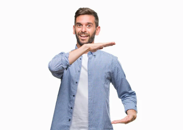 Homem Bonito Jovem Vestindo Shirt Branca Sobre Fundo Isolado Gesto — Fotografia de Stock