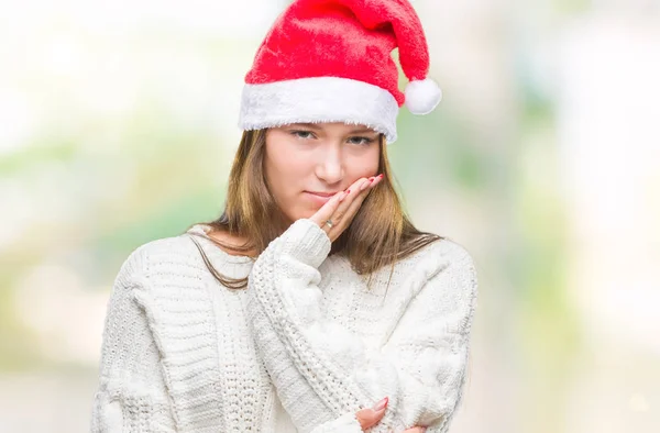 Νεαρή Όμορφη Γυναίκα Καυκάσιος Φορώντας Καπέλο Χριστουγέννων Πάνω Από Απομονωμένες — Φωτογραφία Αρχείου