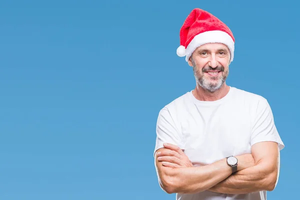 Middle Age Hoary Senior Man Wearing Christmas Hat Isolated Background — Stock Photo, Image