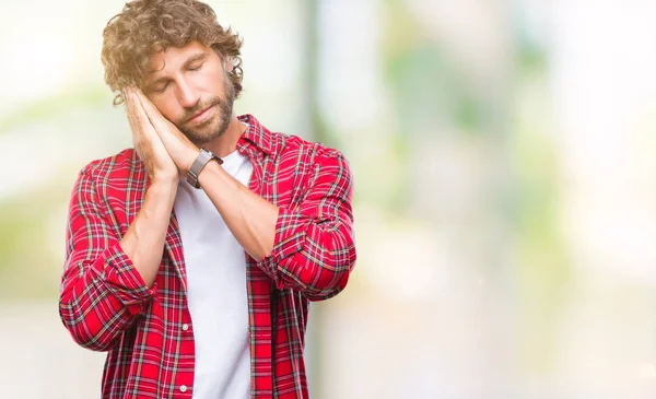 Hombre Modelo Hispano Guapo Sobre Fondo Aislado Durmiendo Cansado Soñando — Foto de Stock