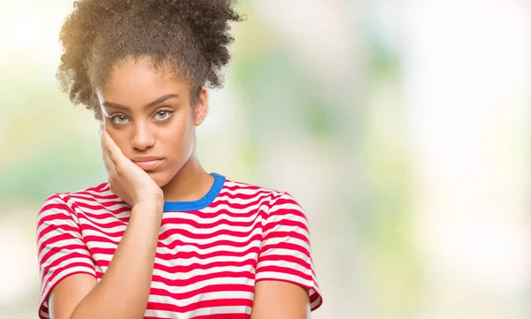 Fiatal Afro Amerikai Felett Elszigetelt Háttér Gondolkodás Látszó Fáradt Unatkozni — Stock Fotó