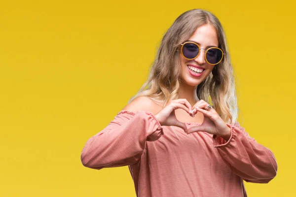 Schöne Junge Blonde Frau Mit Retro Sonnenbrille Über Isoliertem Hintergrund — Stockfoto