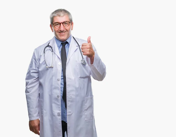 Handsome Senior Doctor Man Isolated Background Doing Happy Thumbs Gesture — Stock Photo, Image