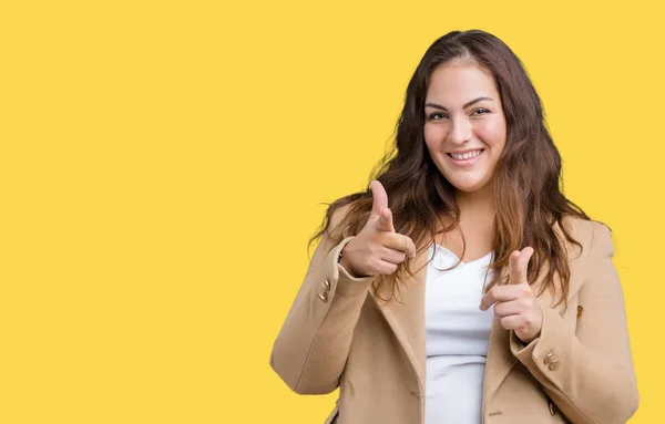 Bella Size Giovane Donna Che Indossa Cappotto Invernale Sfondo Isolato — Foto Stock