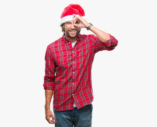 Handsome Hispanic Man Model Wearing Santa Claus Christmas Isolated Background — Stock Photo, Image