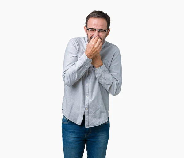 Schöner Eleganter Älterer Mann Mittleren Alters Mit Brille Über Isoliertem — Stockfoto