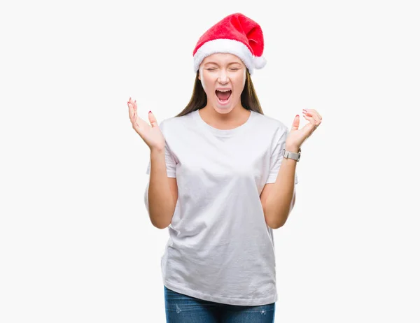 Üzerinde Noel Şapka Giyen Genç Güzel Beyaz Kadın Arka Plan — Stok fotoğraf