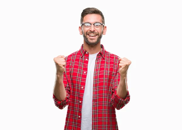 Jovem Homem Bonito Sobre Fundo Isolado Comemorando Surpreso Surpreso Pelo — Fotografia de Stock