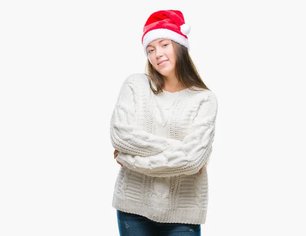 Üzerinde Noel Şapka Giyen Genç Güzel Beyaz Kadın Mutlu Yüz — Stok fotoğraf