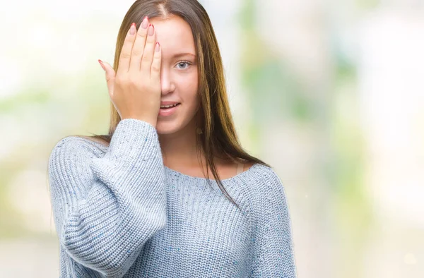 Joven Hermosa Mujer Caucásica Con Suéter Invierno Sobre Fondo Aislado — Foto de Stock