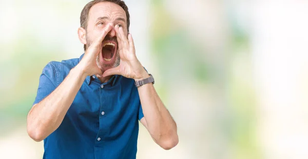 Guapo Mediana Edad Elegante Hombre Mayor Sobre Fondo Aislado Gritando —  Fotos de Stock