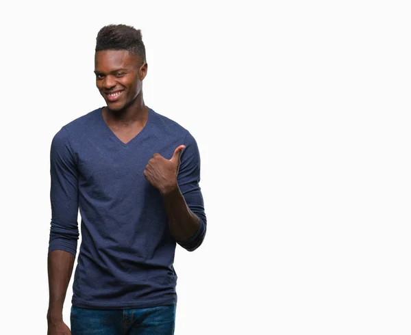 Молодий Афроамериканець Людиною Над Ізольованих Фон Робити Щасливим Великі Пальці — стокове фото