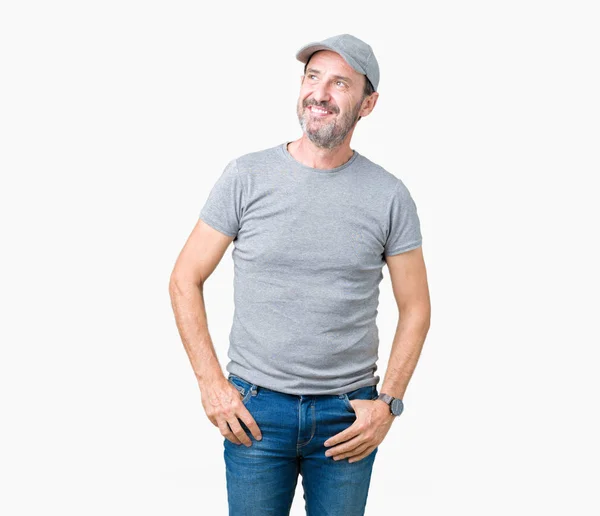 Guapo Mediana Edad Hoary Hombre Mayor Con Gorra Deportiva Sobre — Foto de Stock