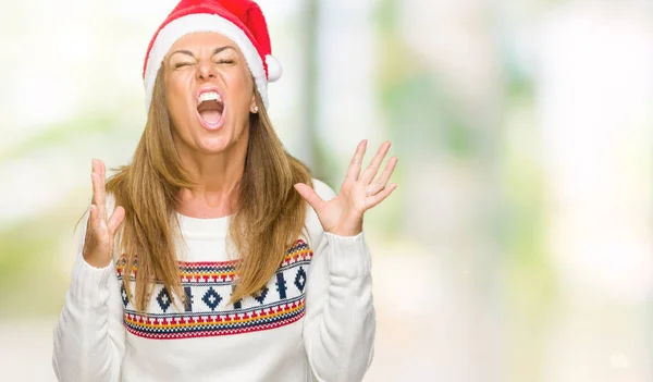 Middle Age Adult Woman Wearing Winter Sweater Chrismat Hat Isolated — Stock Photo, Image