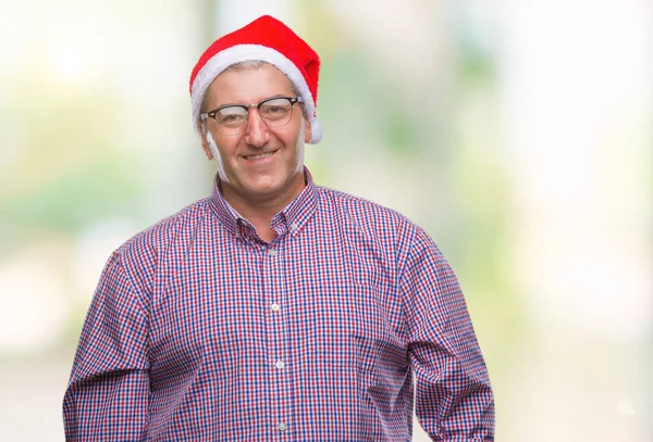 Hombre Mayor Guapo Con Sombrero Navidad Sobre Fondo Aislado Con — Foto de Stock