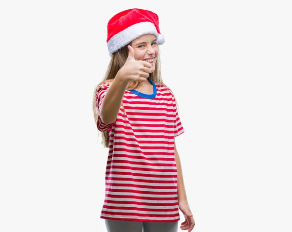 Young Beautiful Girl Wearing Christmas Hat Isolated Background Doing Happy — Stock Photo, Image