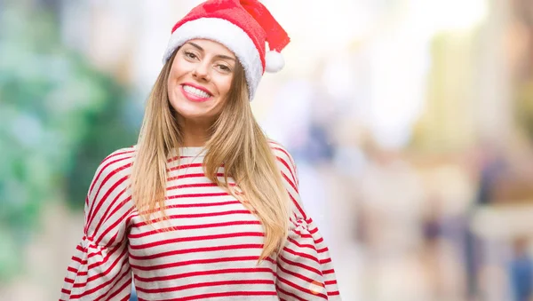 Jeune Belle Femme Portant Chapeau Noël Sur Fond Isolé Avec — Photo