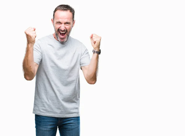 Middle Age Senior Hoary Man Isolated Background Celebrating Surprised Amazed — Stock Photo, Image