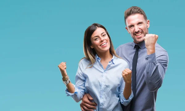 Young Workers Business Couple Isolated Background Very Happy Excited Doing — Stock Photo, Image