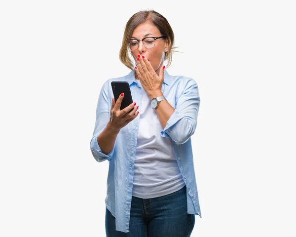 Middle Age Senior Woman Texting Sending Message Using Smartphone Isolated — Stock Photo, Image